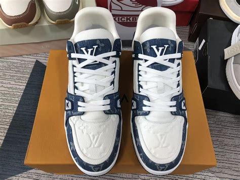 Kickbulk Sneakers Luxury Louis Vuitton Lv Trainer Monogram Denim White