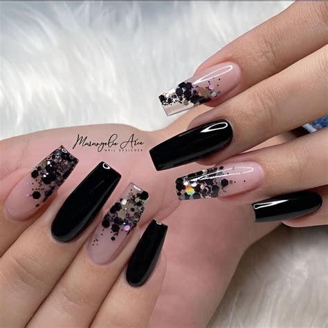 30 Mysterious And Dramatic Black Glitter Nail Designs That Are Top Glam