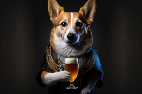 Retrato De Un Perro Con Un Vaso De Cerveza En Un Oficinista De Traje De