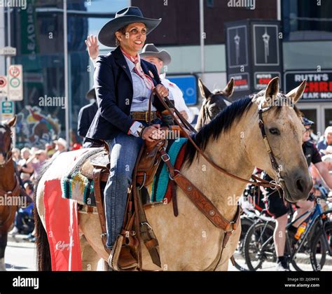 Calgary mayor Jyoti Gondek rides a horse during the Calgary Stampede ...