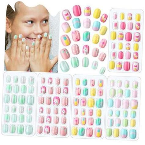 120 Pieces Kids Press On Nails Children Fake Nails Artificial Bright