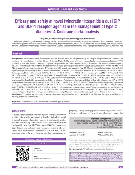 Pdf Efficacy And Safety Of Novel Twincretin Tirzepatide A Dual Gip