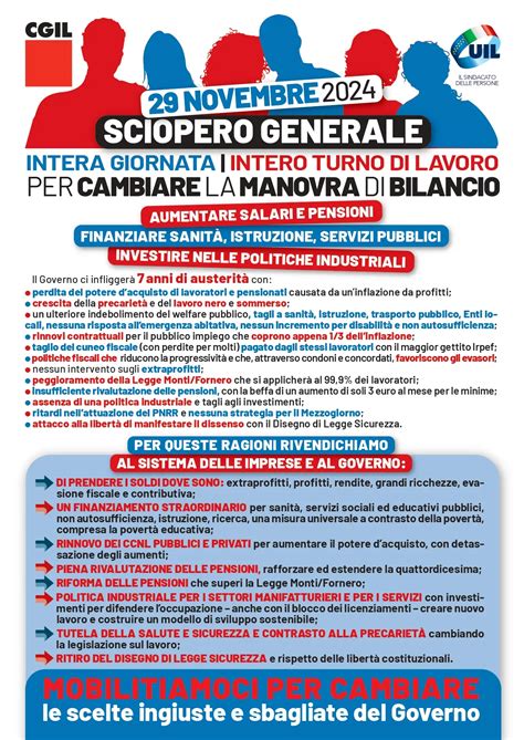 Cgil E Uil Sciopero Generale Di 8 Ore Venerdì 29 Novembre Per