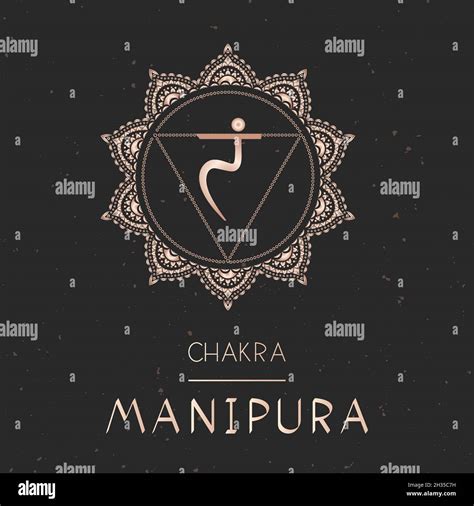 Vector Illustration With Gold Symbol Chakra Manipura On Dark Background