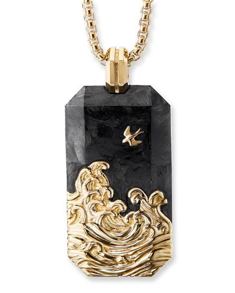 David Yurman Mens Waves Tag Enhancer With Forged Carbon And 18k Gold Neiman Marcus Mens Gold