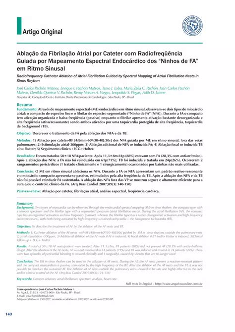 Pdf Ablação Da Fibrilação Atrial Por Cateter Com Radiofreqüência