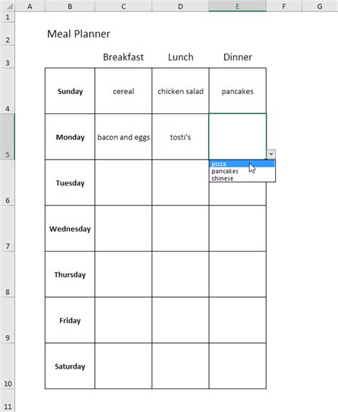 Meal Planner in Excel - Step by Step Tutorial