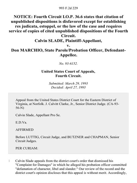 Calvin Slade V Don Marchio State Parole Probation Officer 993 F 2d