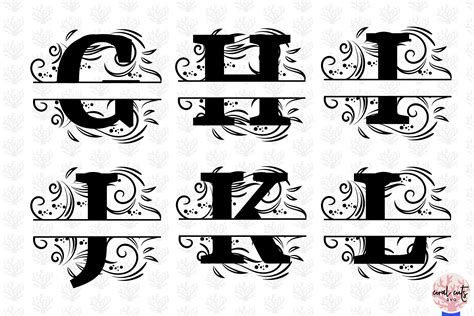 Floral Split Alphabet Monogram Svg Eps Dxf Png File