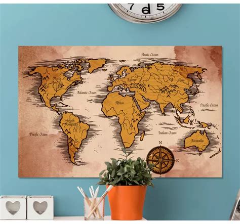 Cuadro Mapa Mundi Vintage Con Nombres Tenvinilo