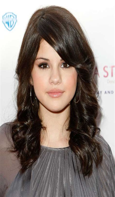 Selena Gomez Medium Curls With Bangs Celebrities Style