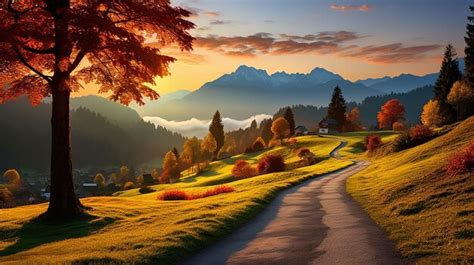 Premium Photo | Mountain Sunrise Autumn Wallpaper with Sun Rising Behind the Peaks