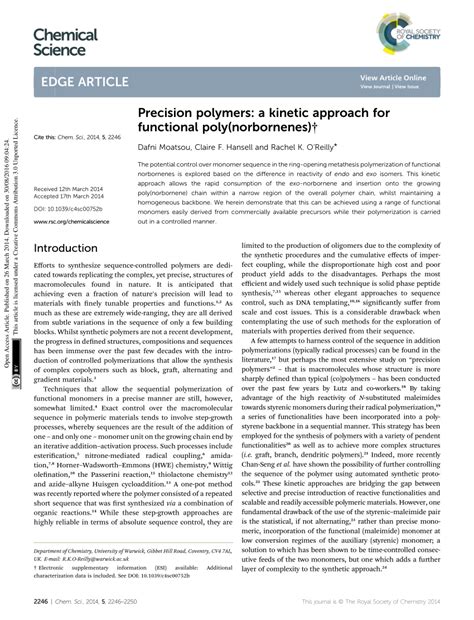 Pdf Precision Polymers A Kinetic Approach For Functional Poly