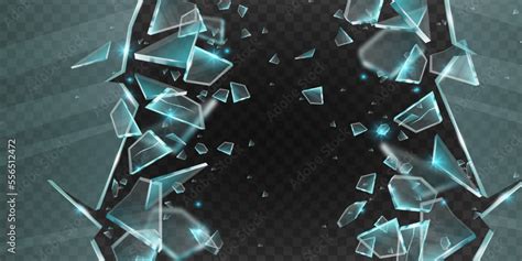 Vettoriale Stock Broken Glass Vector Shatter Explosion Sharp Ice Fragments 3d Splinters On