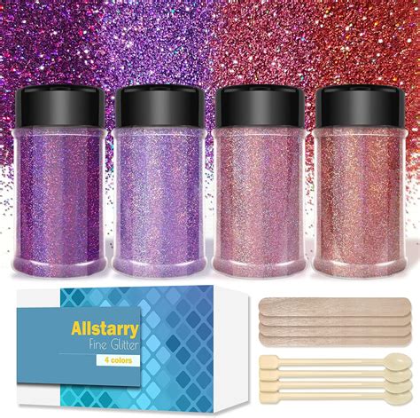 Allstarry Holographic Ultra Fine Glitter 4 Colors Metallic Glitter