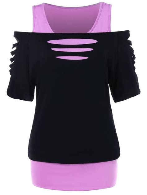 Slashed Sleeve T Shirt And Tank Top Trendy Clothes For Women Tops