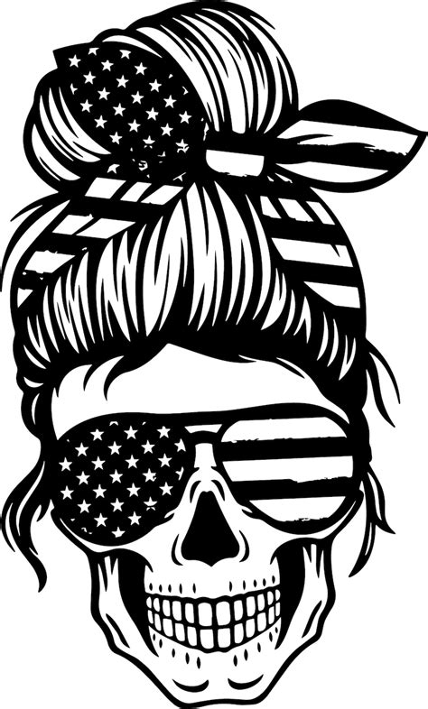 American Mom Skull Svg Messy Bun Skull Svg Mom Life Svg Etsy