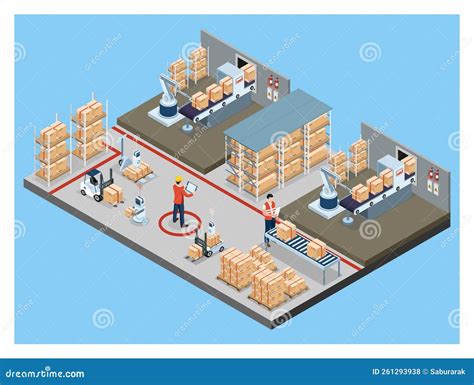 3d Isometric Automated Warehouse Robots And Smart Warehouse Technology