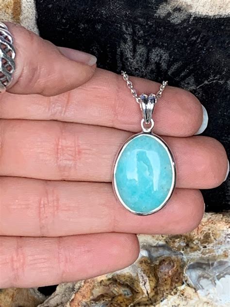 Amazonite Pendant Set With 925 Sterling Silver Simple Setting Etsy