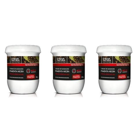 Dágua Natural Pimenta Negra Creme p Massagem 650g Kit C 03 no Shoptime