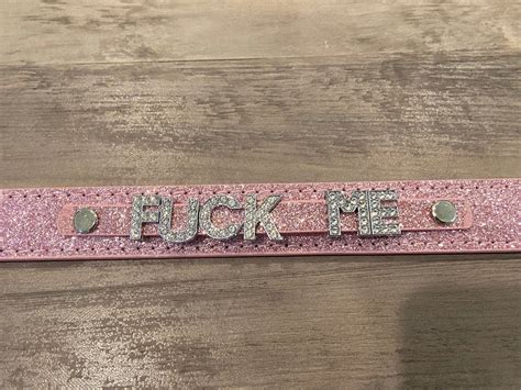 Fuck Me Rhinestone Choker Fuckme Black Vegan Leather Collar Etsy