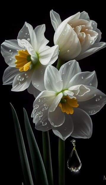 Premium Ai Image White Daffodils Flowers Dark Background Generated By Ai