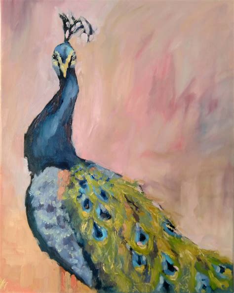 Original Blue Peacock Oil Painting, Tall Blue Bird Oil Painting, Fancy Bird Art - Etsy