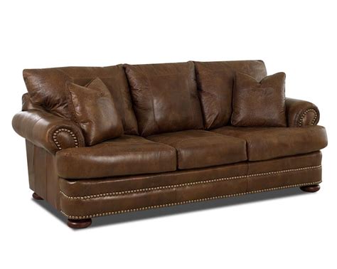 Klaussner Montezuma Leather Studio Sofa With Rolled Arms Value City