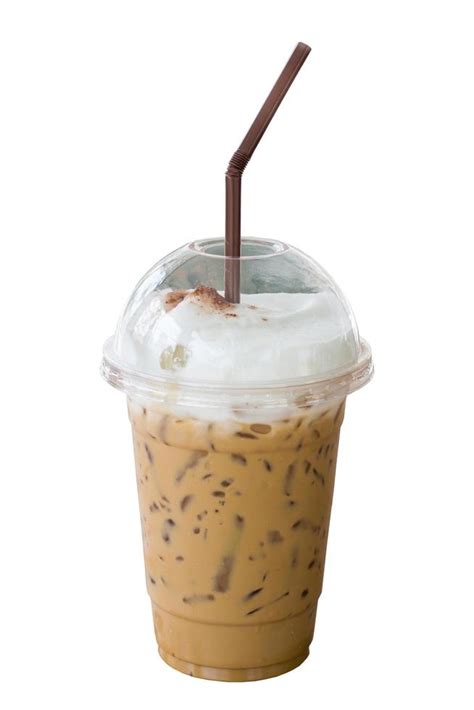 Iced Cappuccino Coffee With Straw In Plastic Cup Isolated On White Background Selective Focus