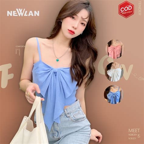 Jual Newlan DX012 Tangtop Wanita Summer Sexy Ribbon Crop Tanktop Pita