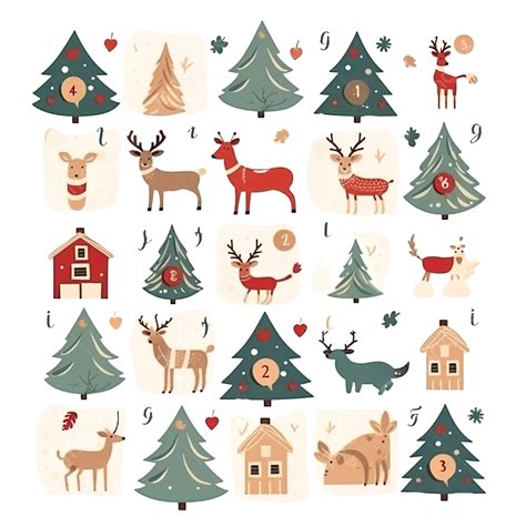 Christmas Advent Calendar With Cute Characters And Festive Elements In