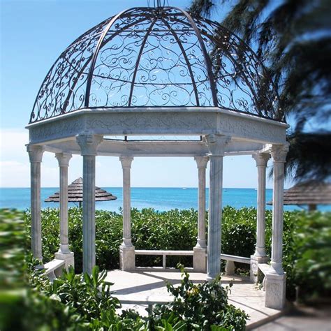 Stone Granite Carving Iron Dome Roman White Marble Garden Gazebo