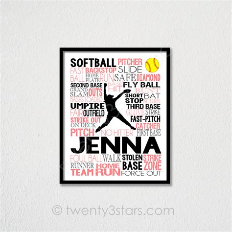 Softball Art Softball Gift Softball Poster Softball | Etsy