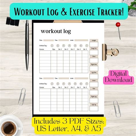 workout log fitness tracker printable  worksheet workout tracker