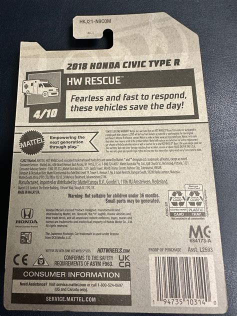 Hot Wheels 2018 Honda Civic Type R HW Rescue 4 10 Etsy