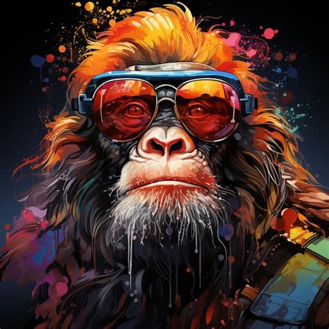 Premium AI Image Bright Monkey With Headphones And Sunglasses Looks