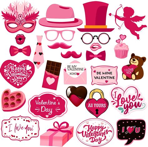 Katchon Pink Valentines Day Photo Props Pack Of 28