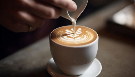 Premium AI Image A Barista Pours A Frothy Cappuccino On A Coffee Cup