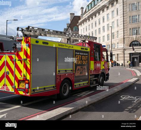 London Fire Brigade Engines Wait At Westminster Bridge As Part Of The