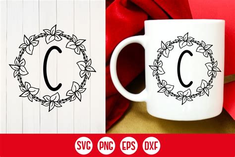 Floral Letter C monogram SVG, DXF, PNG, EPS.