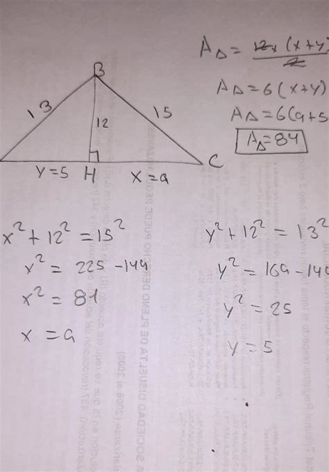 Determina el área de la region triangular abc si ab 13cm bc 15cm y bh