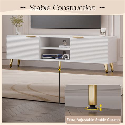 Getyes Tv Console Table With Doors And Shelves Waveform Panel White