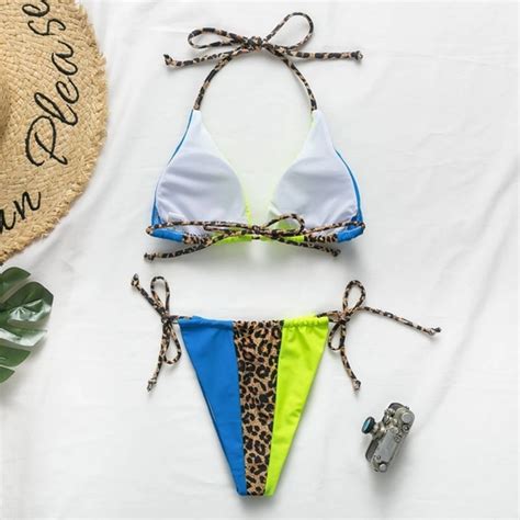 Swim Leopard String Slide Triangle Brazilian Bikini Set Poshmark