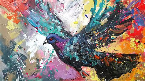 Abstract Painting Of A Pigeon With Colours Background, Mixed Paints, Abstraction Background ...