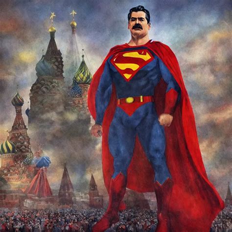 Stalin As Superman Red Son Standing Triumphantly In Stable Diffusion