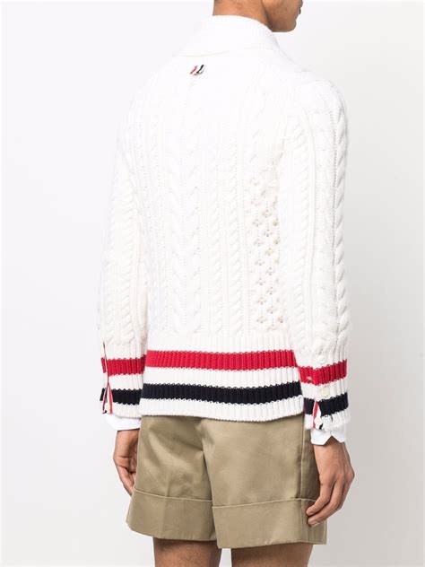 Thom Browne Rwb Stripe Cable Knit Cardigan Farfetch