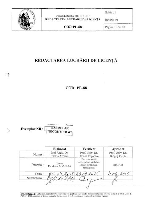 PDF Procedura Redactare Lucrare Licenta PL 88 DOKUMEN TIPS