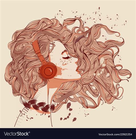 Woman With Headphones And Tattoo Royalty Free Vector Image