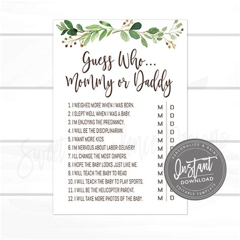 Mommy And Daddy Baby Shower Game 4