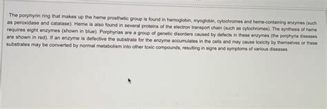 Solved The porphyrin ring that makes up the heme prosthetic | Chegg.com